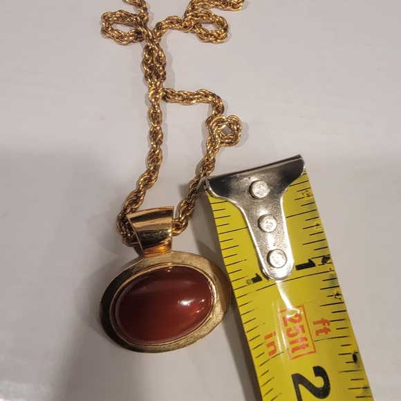Vintage Signed Roman, Cornelian stone Oval Pendant, Gold Tone. - Picture 9 of 14